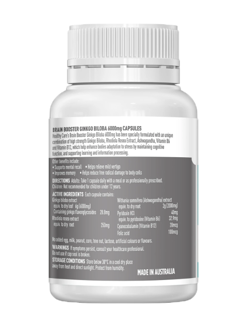 Healthy Care - Brain Booster Ginkgo Biloba 6000mg 60 Viên Nang -  Hàng Auth Từ Úc