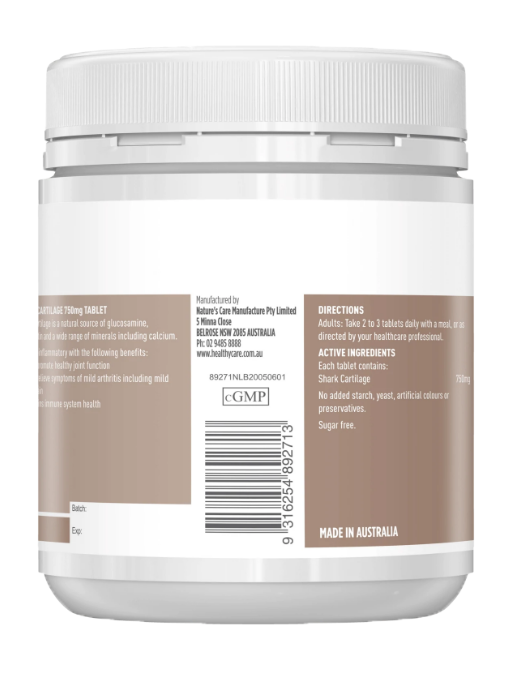 Healthy Care - Shark Cartilage 750mg 200 Viên Nén -  Hàng Auth Từ Úc