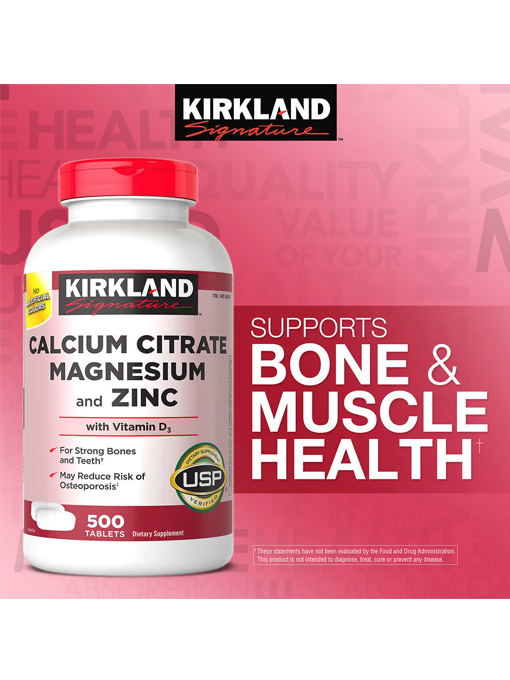 Kirkland - Calci Citrat Magie Kẽm 500 Viên Nén - Hàng Auth Từ Mỹ 