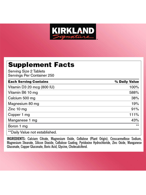 Kirkland - Calci Citrat Magie Kẽm 500 Viên Nén - Hàng Auth Từ Mỹ 