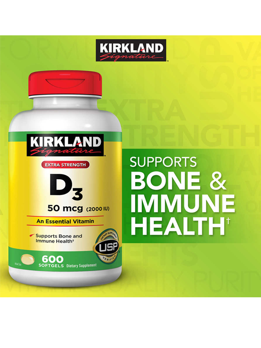 Kirkland - Extra Strength Vitamin D3 50 mcg 600 Viên Nang  - Hàng Auth Từ Mỹ