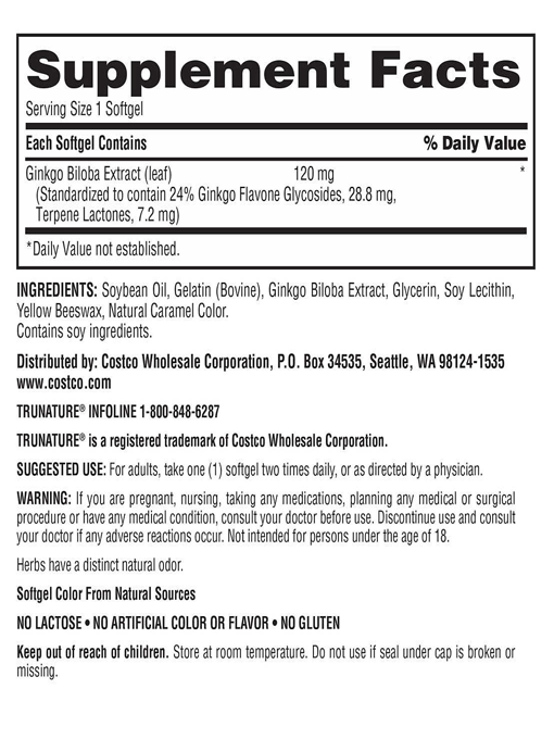 TrueNature - Ginkgo Biloba 340 Viên Nang - Hàng Auth Từ Mỹ